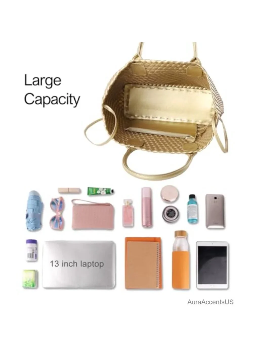 Handwoven Vegan Leather Hobo Tote Bag Large Capacity Shoulder Travel Bag
